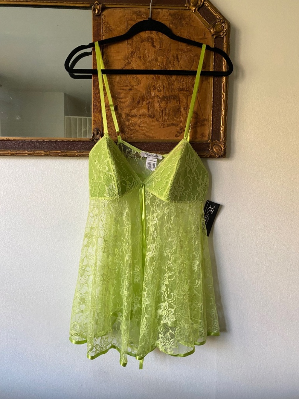 Vintage y2k Lime Green Lace Babydoll Camisole 1x Plus Fairy